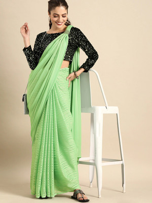 Winza Designer Solid/Plain Bollywood Georgette Saree(Light Green)