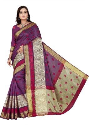 ecolors fab Woven Bollywood Tussar Silk, Cotton Blend Saree(Purple)