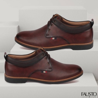 FAUSTO Formal Office Day Long Comfortable Cassic Stylish Fashion Lace Up Shoes Lace Up For Men(Tan)