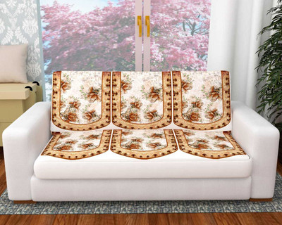 Nendle Velvet Floral 3+2 Seater Sofa Cover(Multicolor Pack of 6)