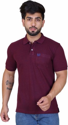 Ogarti Solid Men Polo Neck Purple T-Shirt