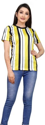 SHRIEZ Striped Women Round Neck Multicolor T-Shirt