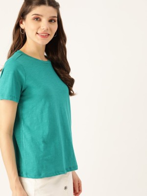 Dressberry Solid Women Round Neck Green T-Shirt