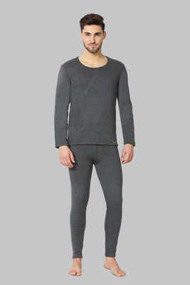 VAN HEUSEN Men Grey Solid Warmtech Velvet Touch Thermal Bottom Men Top Thermal