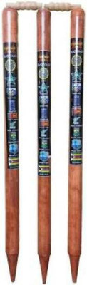 HACKERX 3 NATURAL WOODEN STUMP and 2 BAILS(Multicolor)