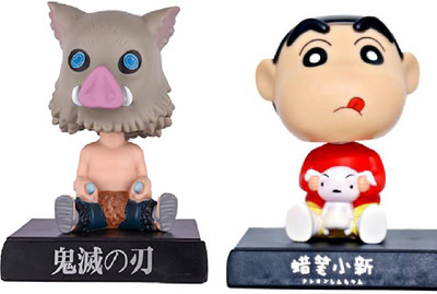 Daiyamondo Pig Face Ninja With Shinchan With Dog Big Size Bobble Head - Action Figure Moving Head Bobblehead Spring Dancing PVC Bobble Spring Dancing Doll Toy Car Dashboard Bounce Toys for Car Interior Dashboard(Multicolor)