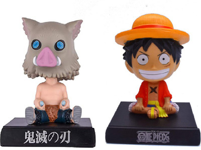 Daiyamondo Pig Face Ninja With One Piece Big Size Bobble Head - Action Figure Moving Head Bobblehead Spring Dancing PVC Bobble Spring Dancing Doll Toy Car Dashboard Bounce Toys for Car Interior Dashboard(Multicolor)