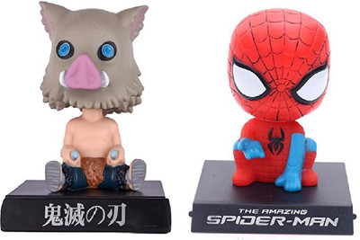 Daiyamondo Pig Face Ninja With Baby Spider man Big Size Bobble Head - Action Figure Moving Head Bobblehead Spring Dancing PVC Bobble Spring Dancing Doll Toy Car Dashboard Bounce Toys for Car Interior Dashboard(Multicolor)
