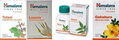 HIMALAYA Tulasi Respiratory, Lasuna Cardiac, Neem Skin and Gokshura Men's Wellness (Pack of 4)(Pack of 4)