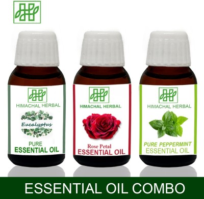 Himachal Herbal EUCALYPTUS-ROSE-PEPPERMINT ESSENTIAL OIL FOR COSMETIC SOAP MAKING AROMATHERAPY-3PC EACH 10ML(30 ml)