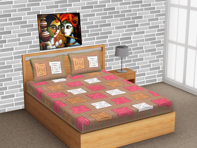 E ELMA Cotton Double Flat 144 TC Printed Bedsheet(Pack of 1, Brown)