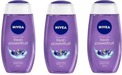 NIVEA Fresh Power Fruit Antioxidants & Blueberry Scent Shower Gel Each 250 ml Pack of 3(3 x 250 ml)