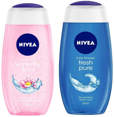 NIVEA Fresh Pure Sea Minerals & Aquatic Scent And Water Lily & Oil Care Oil Pearls Scent of Water Lily Flower Each 250 ml Pack of 2(2 x 250 ml)