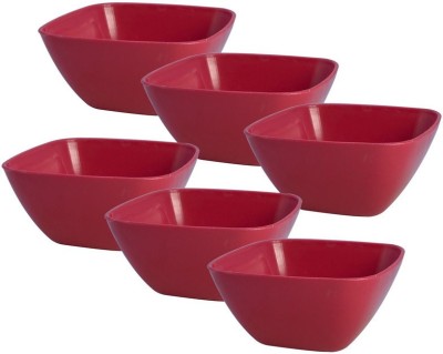 Wonder Plastic Mixing Bowl Plastic Square Plain Katori Set, 6 pc 200 ml, Red Color, Made In India, KBS01196(Pack of 6, Red)