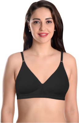 Featherline Casual Poly Cotton Non Padded Non Wired Seamless Women's T-Shirt Bras Women T-Shirt Non Padded Bra(Black)