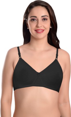 Featherline Cross Over Perfect Fitted Casual Poly Cotton Non Padded Non Wired Seamless Women's Full Coverage Bras Women Full Coverage Non Padded Bra(Black)