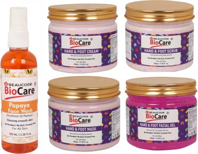 BEAUCODE BioCare Pack of-5, Hand & Foot Gel & Cream & Scrub & Mask (500g) and Papaya face wash (100ml)(5 Items in the set)