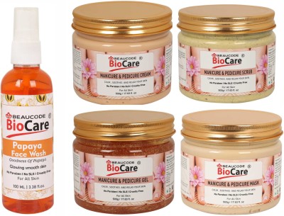 BEAUCODE BioCare Pack of-5, Manicure & Pedicure Gel & Cream & Scrub & Mask (500g) and Papaya face wash (100ml)(5 Items in the set)