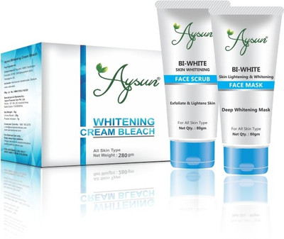 Aysun Skin Whitening Bleach - 280 Gm + Bi-White Scrub - 80 Gm + Bi-White Mask - 80 Gm Pack Of 3(3 Items in the set) Aysun Skin Whitening Bleach - 280 Gm + Bi-White Scrub - 80 Gm + Bi-White Mask - 80 Gm Pack Of 3(3 Items in the set)