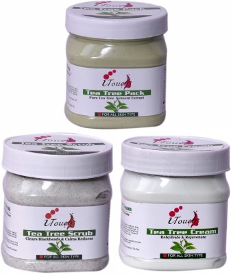 I TOUCH HERBAL Tea Tree Scrub 500 ml + Pack 500 ml + Cream 500 ml ( Pack Of 3 x 500 ml ) - Facial Kit(3 Items in the set)