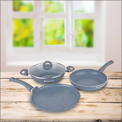 WONDERCHEF Granite Set with Free Dosa Tawa Induction Bottom Non-Stick Coated Cookware Set(Aluminium, 4 - Piece)