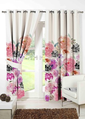 RISKY FAB 274 cm (9 ft) Polyester Room Darkening Long Door Curtain (Pack Of 2)(Floral, White)