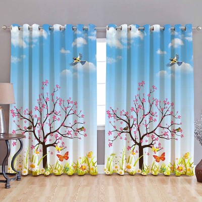 s23 274 cm (9 ft) Polyester Room Darkening Long Door Curtain (Pack Of 2)(Floral, Blue, Blue, Blue)