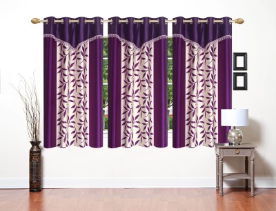 Stella Creations 154 cm (5 ft) Polyester Room Darkening Window Curtain (Pack Of 3)(Floral, Purple)