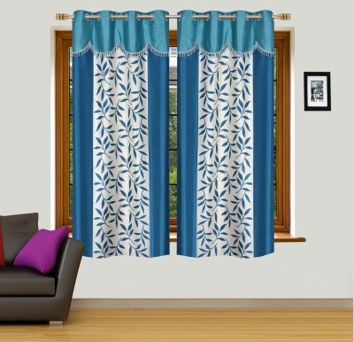 Stella Creations 154 cm (5 ft) Polyester Window Curtain (Pack Of 2)(Floral, Aqua)
