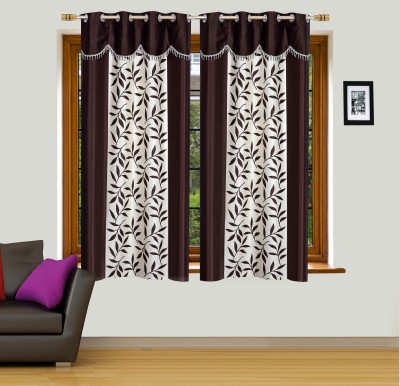Flipkart SmartBuy 152 cm (5 ft) Polyester Room Darkening Window Curtain (Pack Of 2)(Floral, Brown)