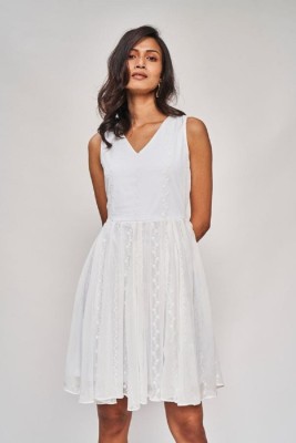 AND Women Fit and Flare White Dress
