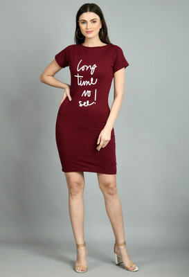 AAYU Women T Shirt Maroon Dress