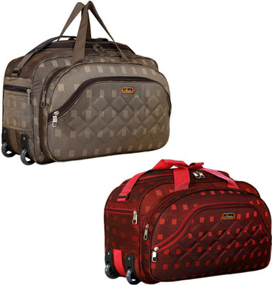 Inte Enterprises (Expandable) Combo Checks Red And Brown Duffel bag Duffel With Wheels (Strolley)
