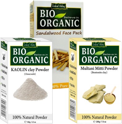 Indus Valley Bio Organic Kaolin Clay, Multani Mitti & Sandalwood Powder Combo-Set of 3(500 g)