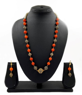Aamrapali Silver Gems Stone, Alloy Gold-plated Gold, Orange Jewellery Set(Pack of 1)
