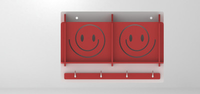STIMULUS ACRYLIC WALL MOUNTED MOBILE STAND WITH KEY HOLDER FOR MULTIPURPOSE USE Acrylic, Brass Key Holder(4 Hooks, Red)