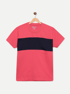 Cilesia Boys Colorblock Pure Cotton Regular T Shirt(Pink, Pack of 1)