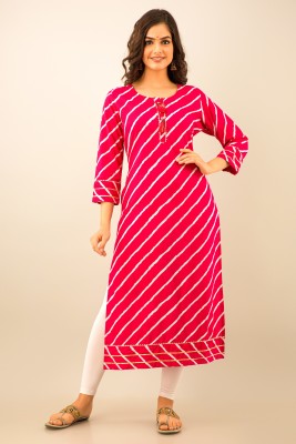 SR FAB Women Striped Straight Kurta(Pink)