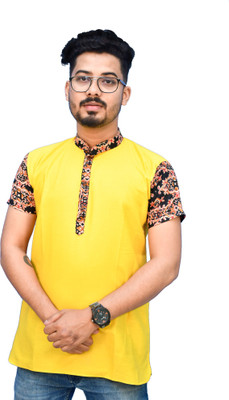 Rainbow Cloths Men Printed Straight Kurta(White)