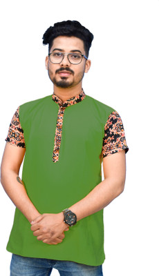 Rainbow Cloths Men Printed Straight Kurta(Green)