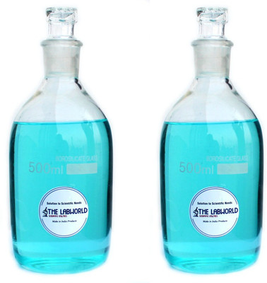 THE LABWORLD Reagent bottle 500ml glassware narrow mouth with stopper for storing chemicals in laboratory ,pack of 2 Laboratory Dropper Bottle(Glass 500 ml Pack of2)