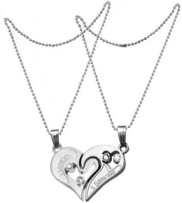 Agarwalproduct Stainless Steel I Love U Heart Romantic Love Couple Duo Locket Pendant Necklace Silver Metal Pendant Set