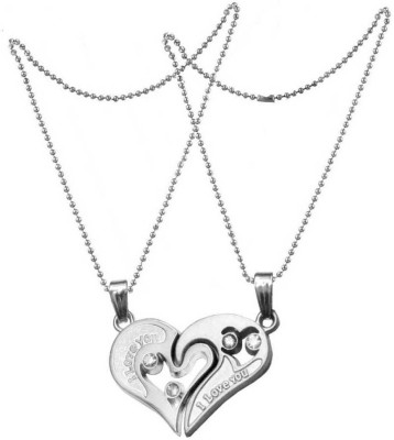 ruby collection Stainless Steel I Love You Heart Romantic Couple Duo Locket Pendant Necklace Silver Metal Pendant Set