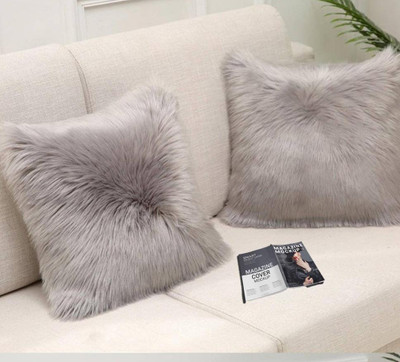 PICKKART Microfibre Solid Cushion Pack of 2(SIlver Grey)