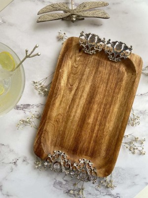 Natures Bounty Wooden Handmade Serving Tray for Tea, Coffee, Snacks for Kitchen and Dining Table Tray