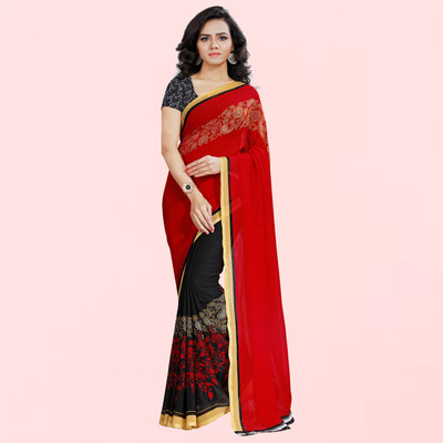 kashvi sarees Printed Daily Wear Georgette Saree(Black)