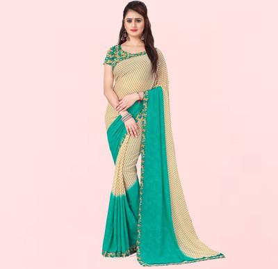 kashvi sarees Printed Daily Wear Georgette Saree(Green, Cream)