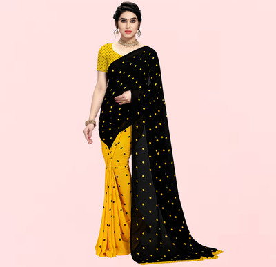 Anand Sarees Printed, Polka Print Bollywood Georgette Saree(Yellow)