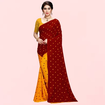 Anand Sarees Printed, Polka Print Bollywood Georgette Saree(Red, Yellow)