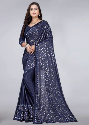 Wamsi Embroidered Bollywood Lycra Blend, Art Silk Saree(Dark Blue)